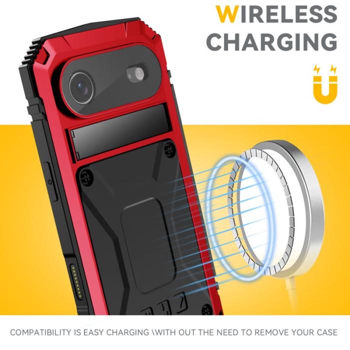 R-JUST - R-JUST iPhone Air Skal PC + Silikon + Metall Ställ - Röd