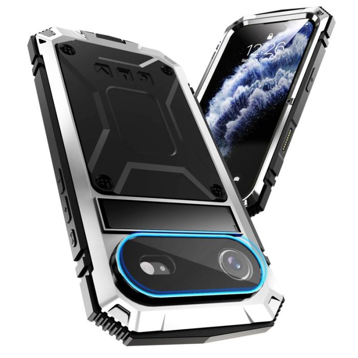 R-JUST - R-JUST iPhone Air Skal PC + Silikon + Metall Ställ - Silver