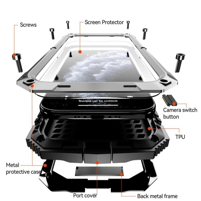 R-JUST - R-JUST iPhone Air Skal PC + Silikon + Metall Ställ - Silver