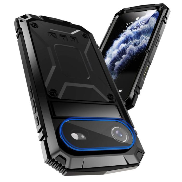 R-JUST - R-JUST iPhone Air Skal PC + Silikon + Metall Ställ - Svart