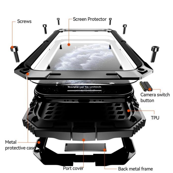 R-JUST - R-JUST iPhone Air Skal PC + Silikon + Metall Ställ - Svart