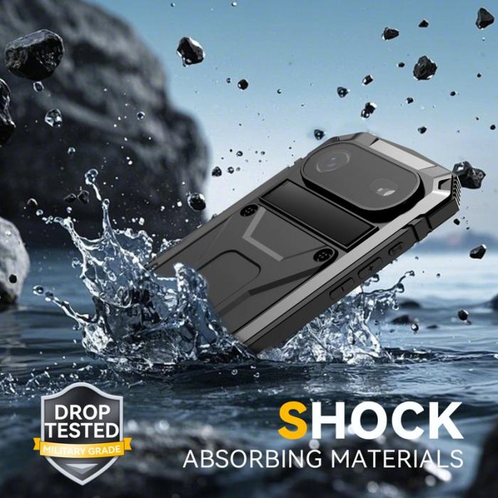 R-JUST - R-JUST iPhone Air Skal PC + Silikon + Metall Ställ - Svart