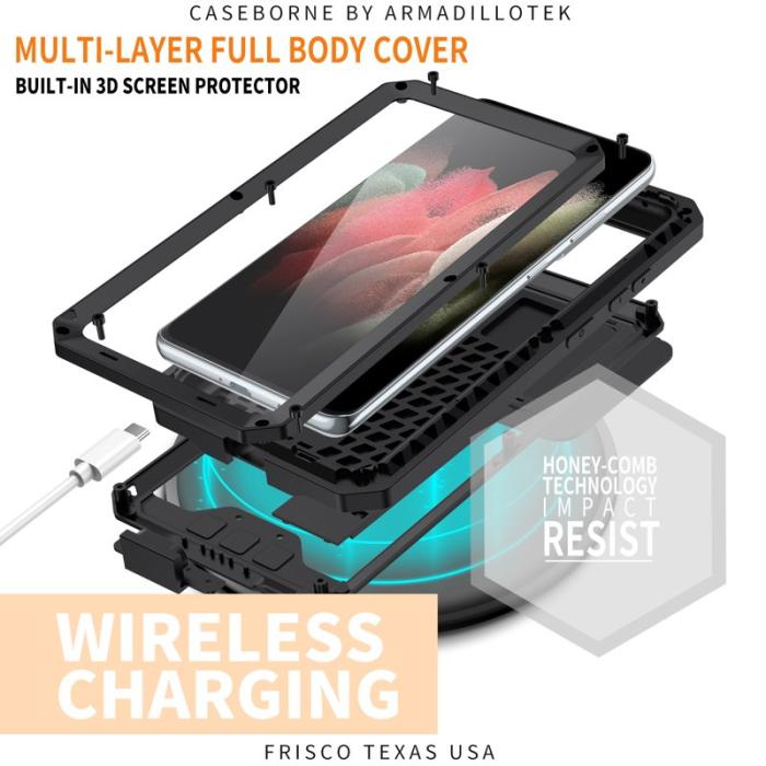 R-JUST - R-JUST Kickstand Skal för Galaxy S21 Ultra 5G Metall Svart