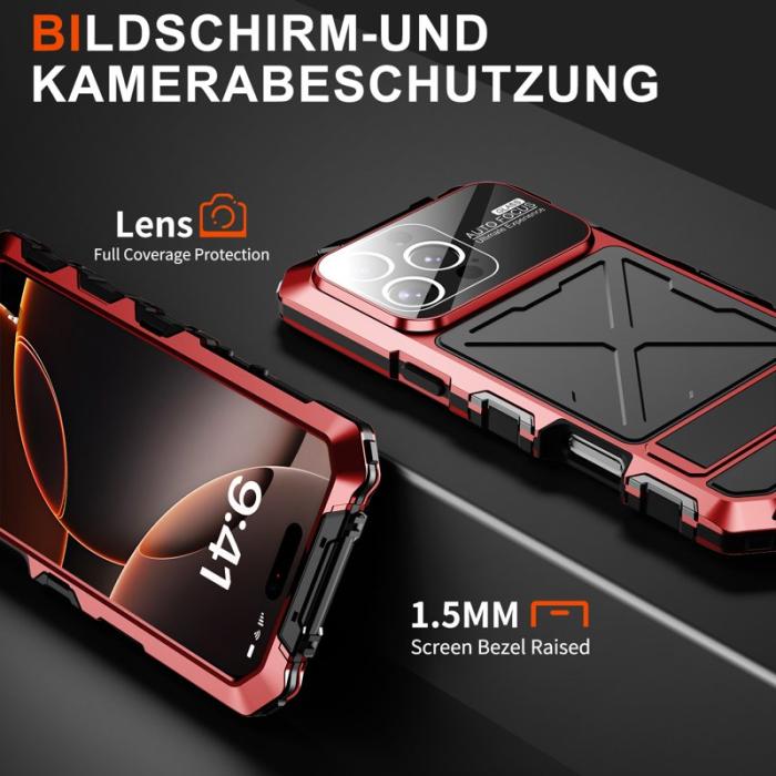 R-JUST - R-JUST RJ09-1 iPhone 16 Pro Max Skal Silikon+Aluminium Röd