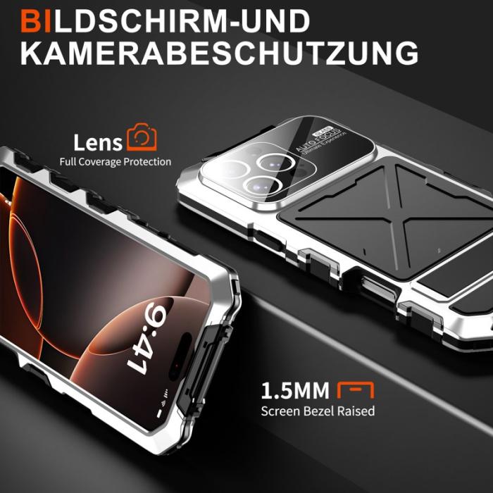 R-JUST - R-JUST RJ09-1 iPhone 16 Pro Max Skal Silikon+Aluminium Silver