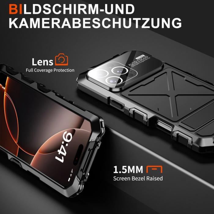 R-JUST - R-JUST RJ09-1 iPhone 16 Pro Max Skal Silikon+Aluminium Svart