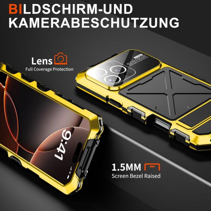 R-JUST - R-JUST RJ09-1 iPhone 16 Pro Skal Silikon+Aluminium Gul