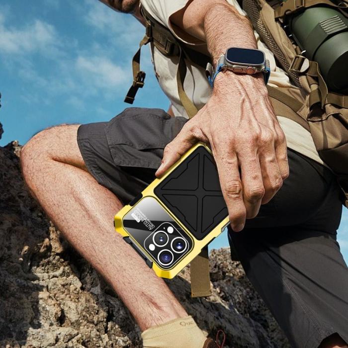 R-JUST - R-JUST RJ09-1 iPhone 16 Pro Skal Silikon+Aluminium Gul