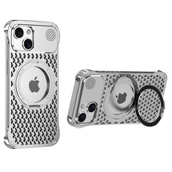 R-JUST - R-JUST RJ64 iPhone 14 Skal Aluminium Silver med Ställning