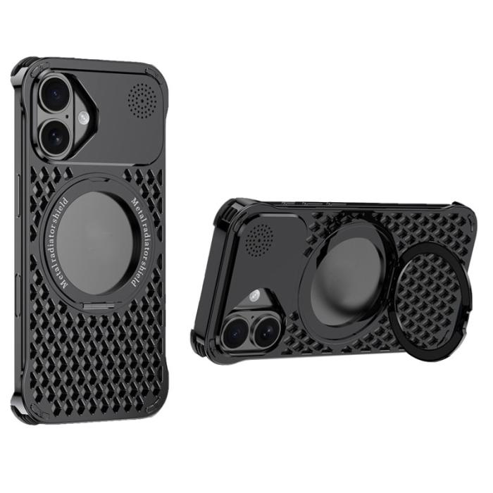 R-JUST - R-JUST RJ64 iPhone 16 Skal Aluminium Svart med Kickstand