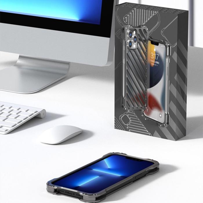 R-JUST - R-JUST RJ-50 Aluminium Armor Skal med Linsskydd för iPhone 13 Grå