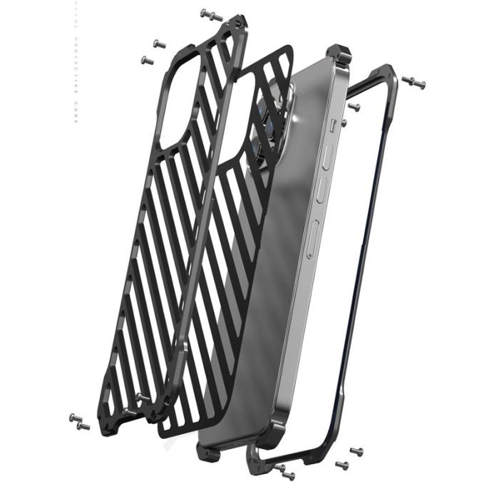 R-JUST - R-JUST RJ-50 Aluminium Armor Skal med Linsskydd för iPhone 13 Grå