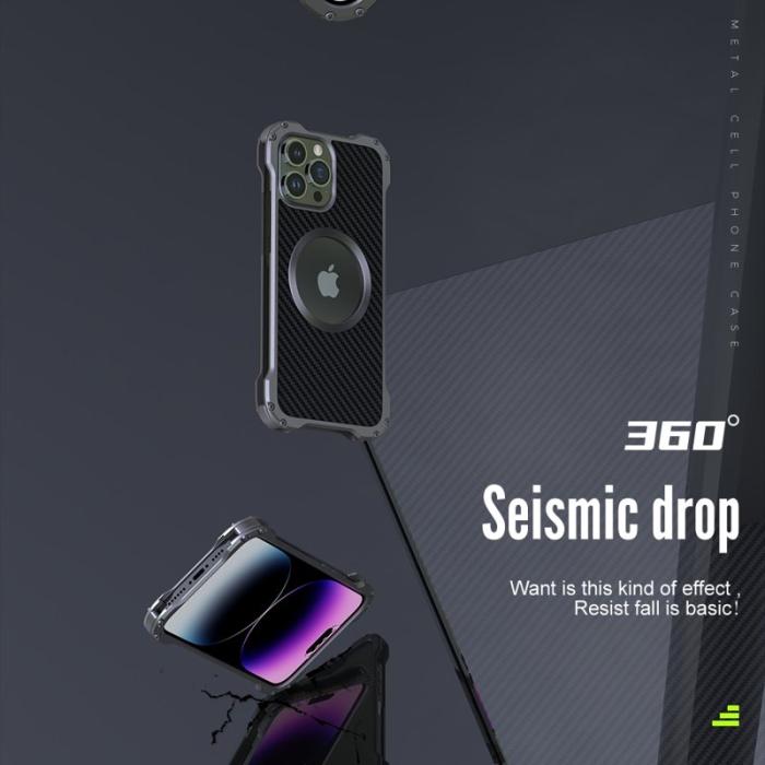 R-JUST - R-JUST RJ-51 iPhone 14 Pro Skal Kolfiber PC + Aluminium Svart