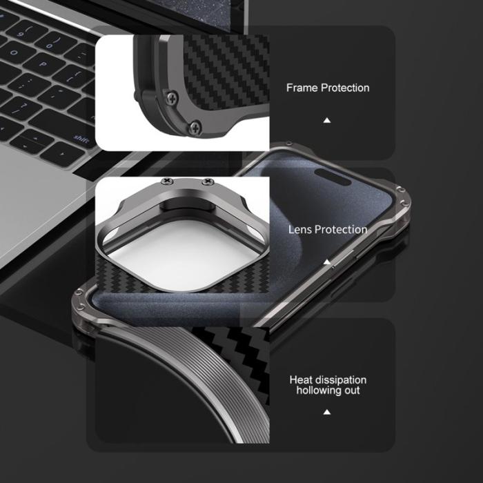 R-JUST - R-JUST RJ-51 iPhone 15 Pro Max Skal PC + Aluminium Alloy Svart