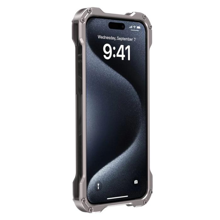 R-JUST - R-JUST RJ-51 iPhone 15 Skal Aluminium Legering Rotbart Ställ Svart