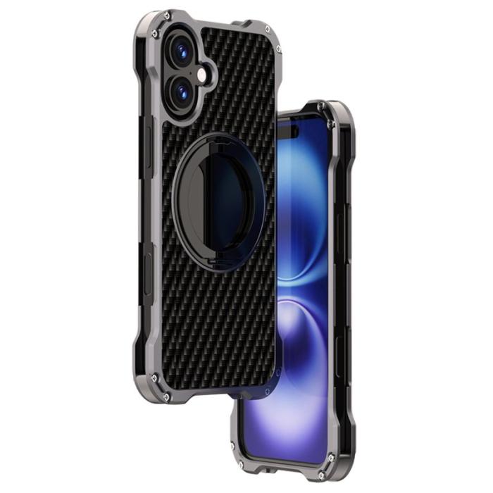 R-JUST - R-JUST RJ-51 iPhone 16 Skal MagSafe Kickstand PC + Aluminium Grå