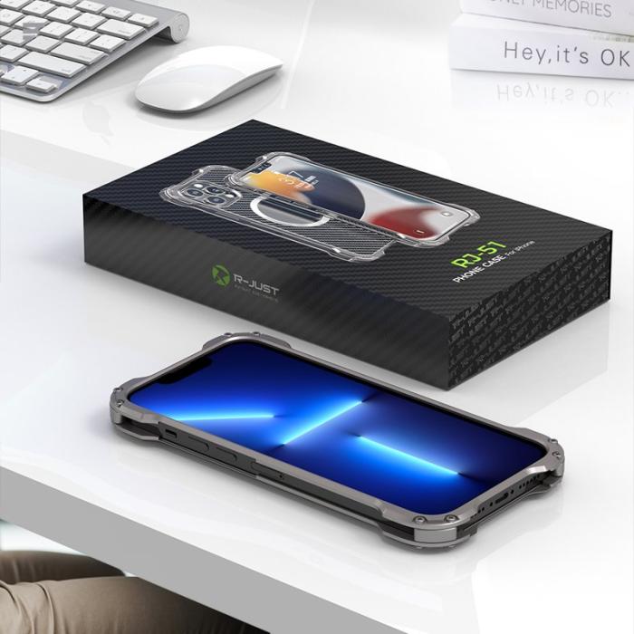 R-JUST - R-JUST RJ-51 Skal i Kolfiber och Aluminium för iPhone 12 Pro Grå