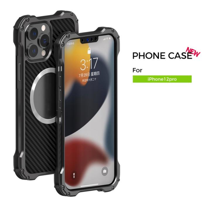 R-JUST - R-JUST RJ-51 Skal i Kolfiber och Aluminium för iPhone 12 Pro Grå