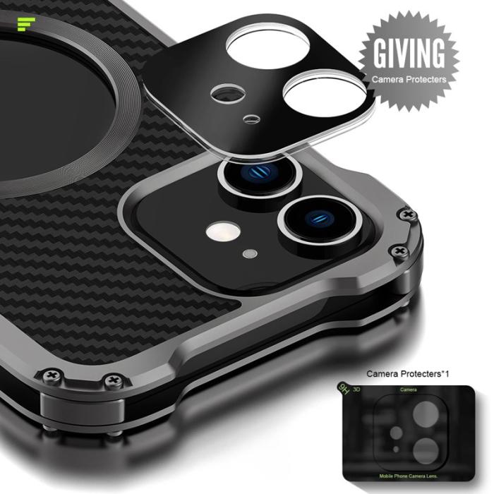 R-JUST - R-JUST RJ-51 Skal i Kolfiber och Aluminium för iPhone 12, Svart