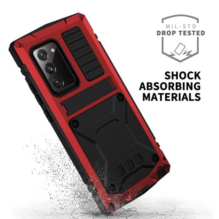 R-JUST - R-JUST Galaxy Note20 Skal Metall + Silikon + PC Röd