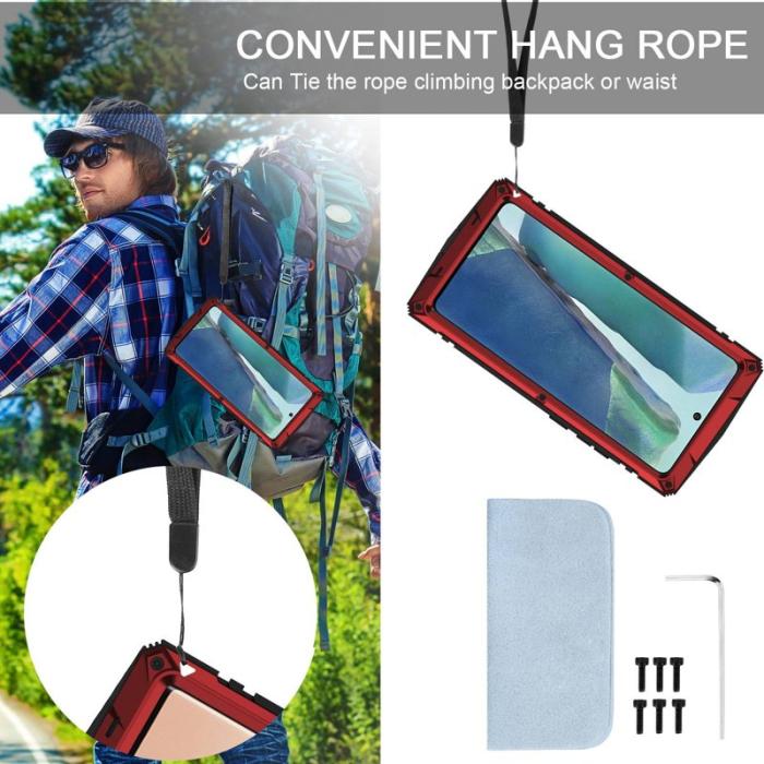 R-JUST - R-JUST Galaxy Note20 Skal Metall + Silikon + PC Röd