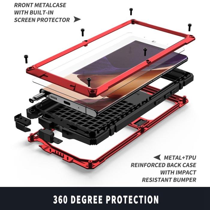 R-JUST - R-JUST Galaxy Note20 Skal Metall + Silikon + PC Röd