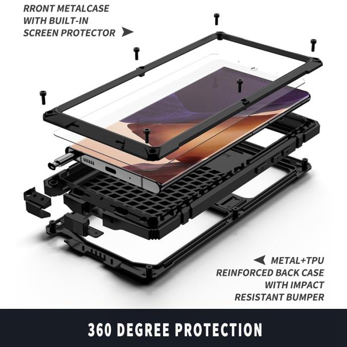 R-JUST - R-JUST Galaxy Note20 Skal Metall + Silikon + PC Svart