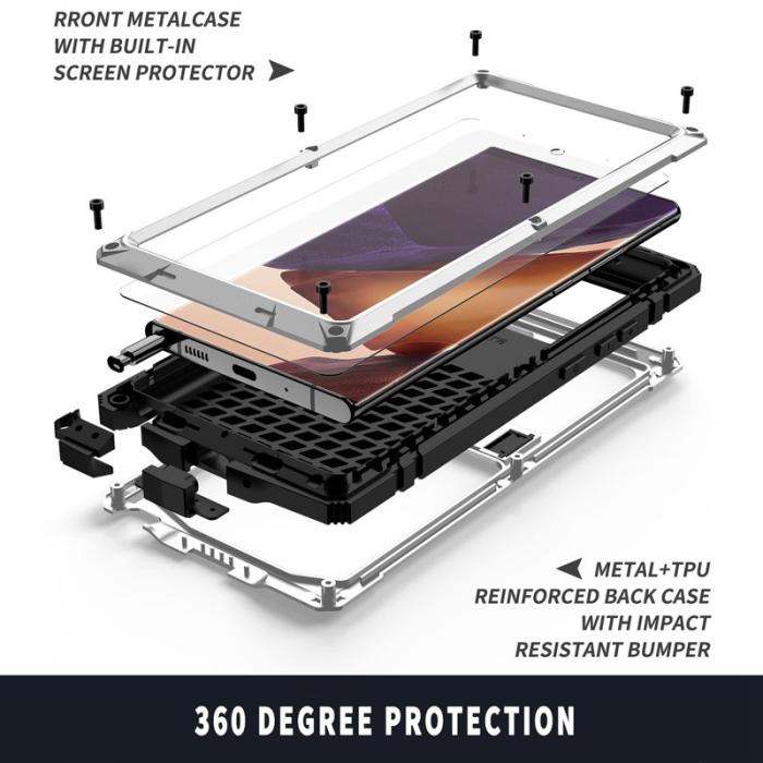 R-JUST - R-JUST Galaxy Note20 Ultra Skal Metall Silikon PC Silver