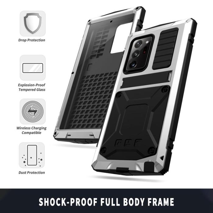 R-JUST - R-JUST Galaxy Note20 Ultra Skal Metall Silikon PC Silver