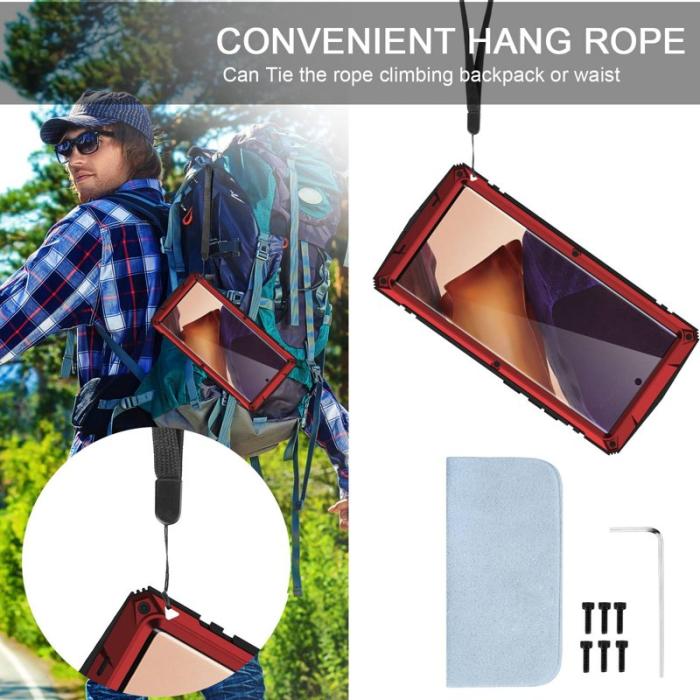 R-JUST - R-JUST Galaxy Note20 Ultra Skal Metall Silikon Röd