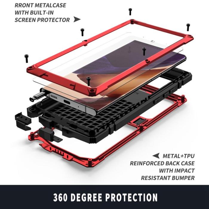 R-JUST - R-JUST Galaxy Note20 Ultra Skal Metall Silikon Röd