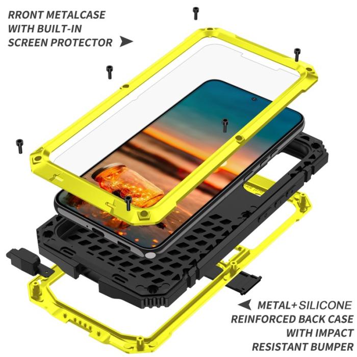 R-JUST - R-JUST Galaxy S22+ 5G Skal Vattentät Gult Tempererat Glas