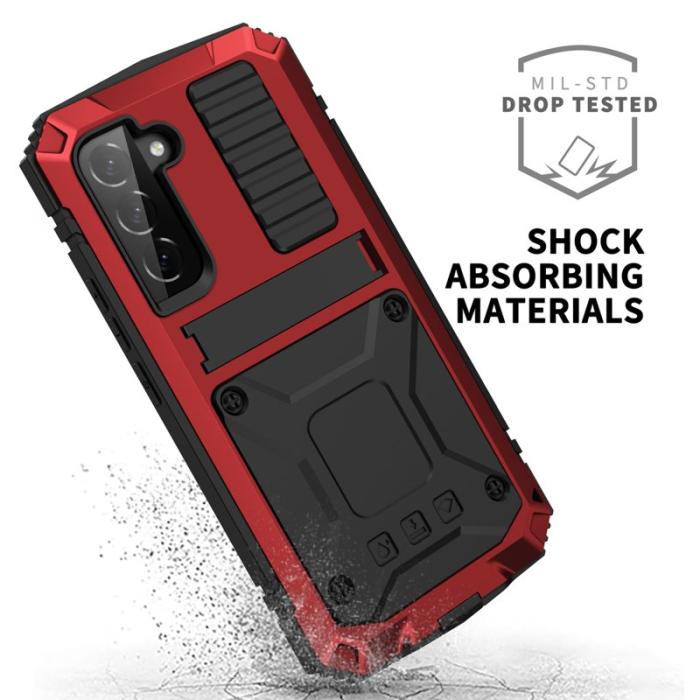 R-JUST - R-JUST Galaxy S22 5G Skal Vattentät Röd Tempererat Glas