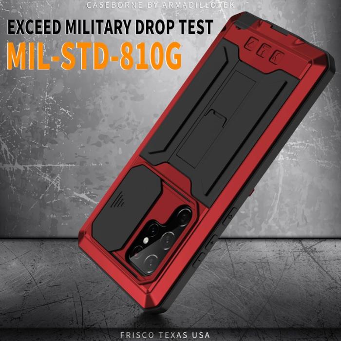 R-JUST - R-JUST Galaxy S22 Ultra Fodral Röd med Skärmskydd