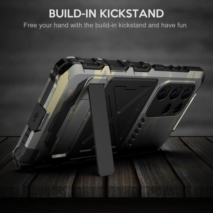 R-JUST - R-JUST Galaxy S23 Ultra Skal Silikon + Metall Kamouflage