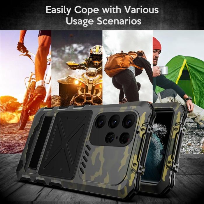 R-JUST - R-JUST Galaxy S23 Ultra Skal Silikon + Metall Kamouflage