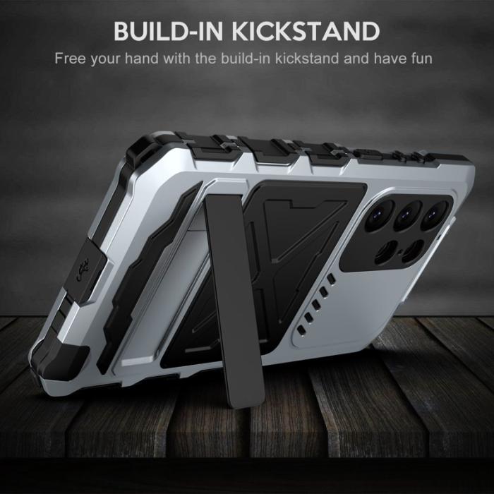 R-JUST - R-JUST Galaxy S23 Ultra Skal Silikon + Metall Silver