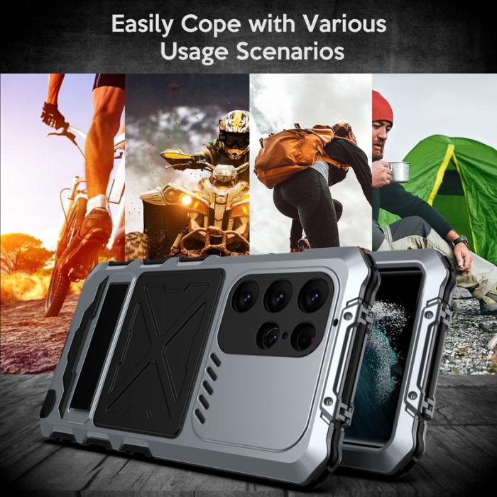 R-JUST - R-JUST Galaxy S23 Ultra Skal Silikon + Metall Silver