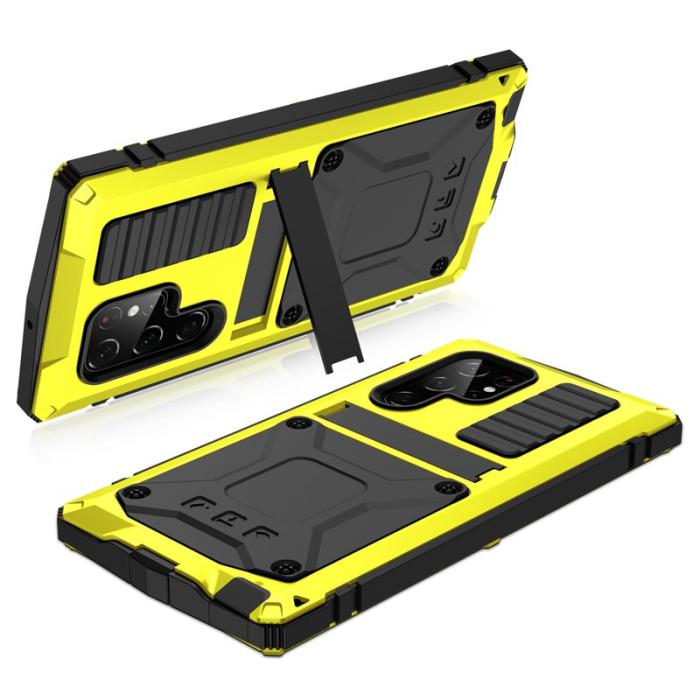 R-JUST - R-JUST Galaxy S23 Ultra Skal Vattentät Gult Tempererat Glas