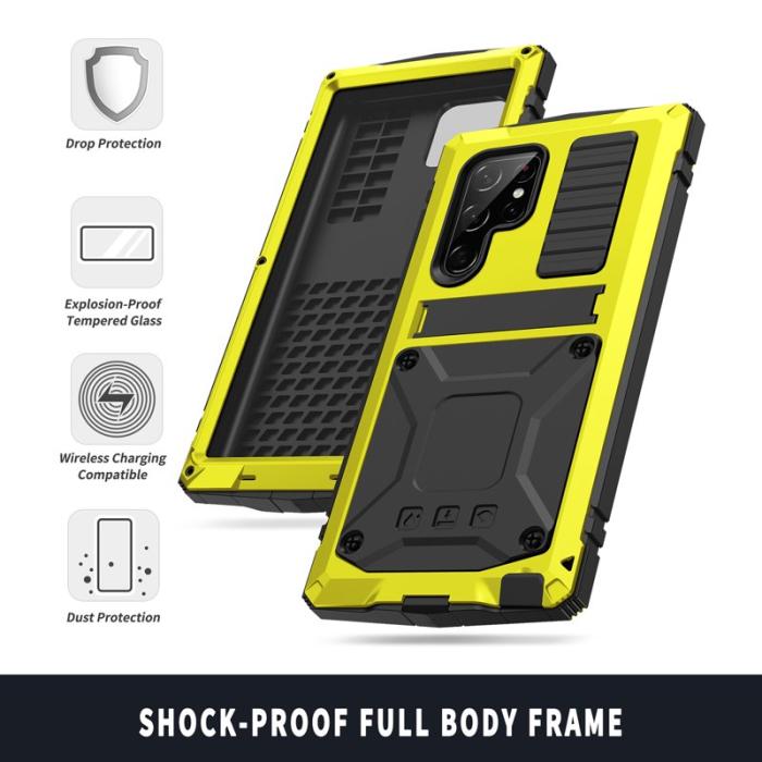 R-JUST - R-JUST Galaxy S23 Ultra Skal Vattentät Gult Tempererat Glas