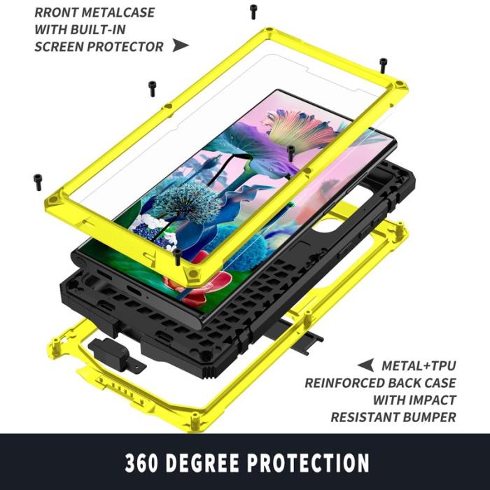 R-JUST - R-JUST Galaxy S23 Ultra Skal Vattentät Gult Tempererat Glas