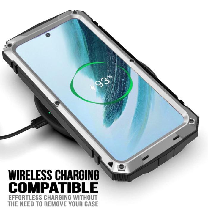 R-JUST - R-JUST Galaxy S24+ Skal Kickstand Fodral Härdat Glas Silver