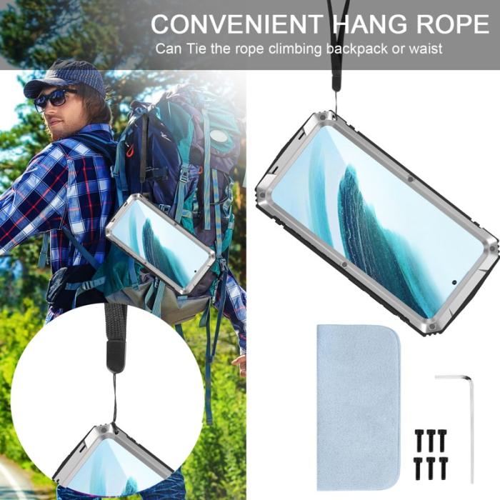 R-JUST - R-JUST Galaxy S24+ Skal Kickstand Fodral Härdat Glas Silver