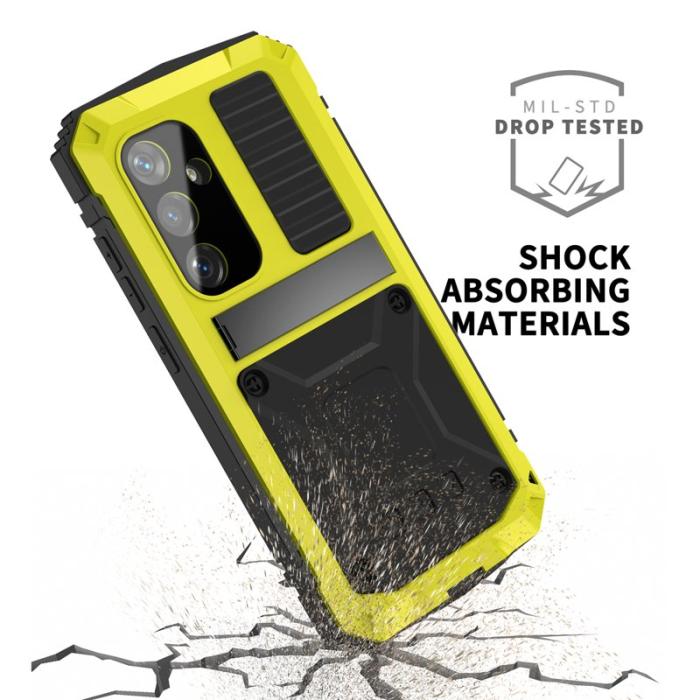 R-JUST - R-JUST Galaxy S24+ Skal Kickstand Fodral Tempererat Glas Gul