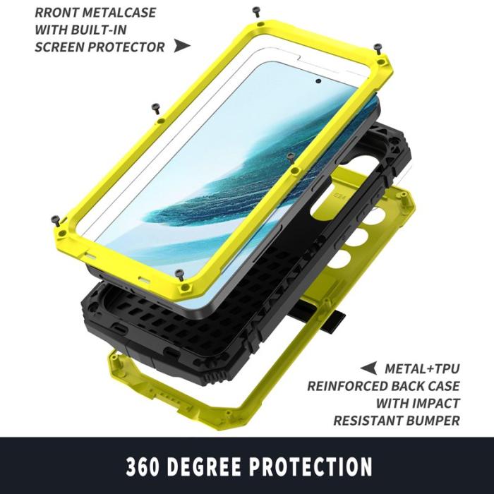 R-JUST - R-JUST Galaxy S24+ Skal Kickstand Fodral Tempererat Glas Gul