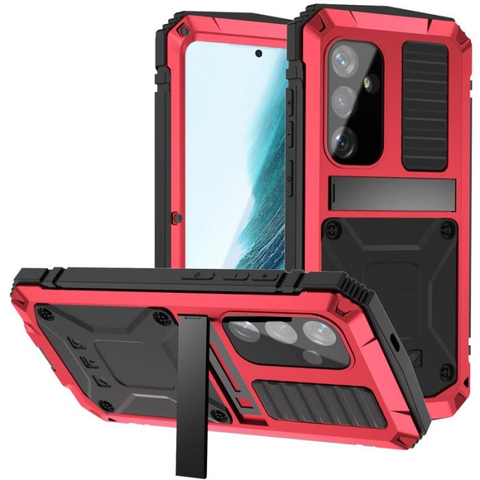 R-JUST - R-JUST Galaxy S24+ Skal Kickstand Röd med Skärmskydd