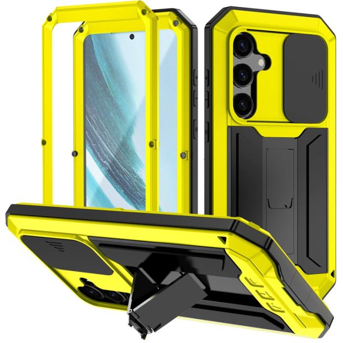 R-JUST - R-JUST Galaxy S24+ Skal PC+Silicone+Metal Kickstand Gul