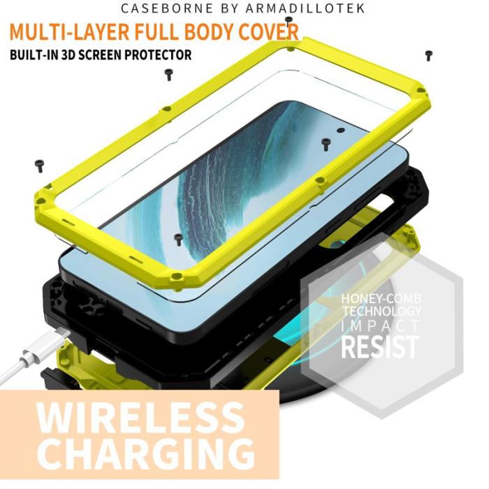 R-JUST - R-JUST Galaxy S24+ Skal PC+Silicone+Metal Kickstand Gul