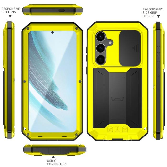 R-JUST - R-JUST Galaxy S24+ Skal PC+Silicone+Metal Kickstand Gul