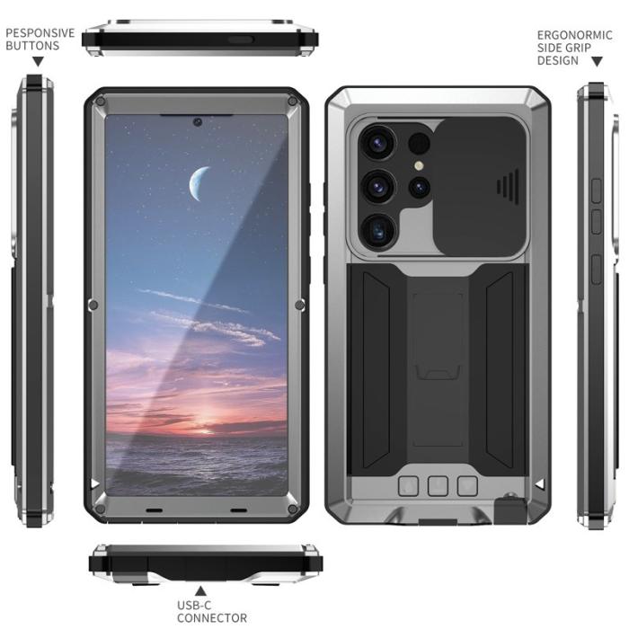 R-JUST - R-JUST Galaxy S24 Ultra Skal PC+Silicone Metall Silver